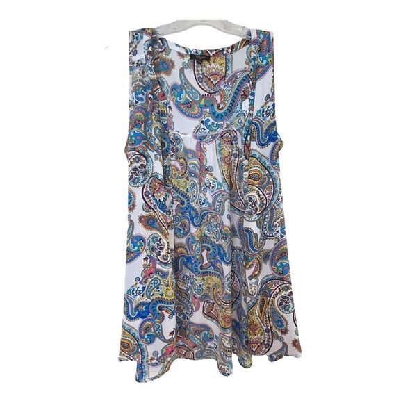 Cupio tunic top button up crepe sleeveless high-low hem colorful paisley print M - Picture 2 of 10